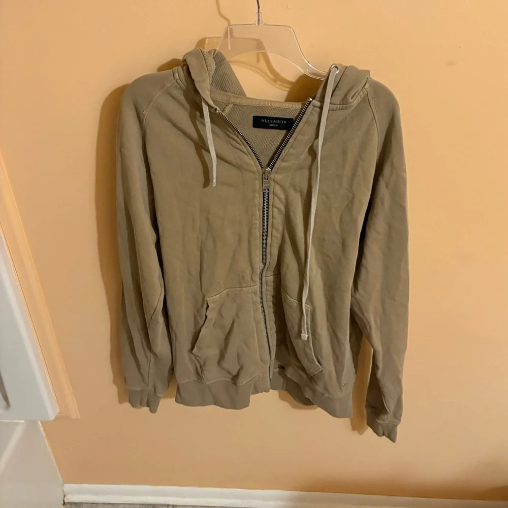 Allsaints dark tan/ brown distressed zip-up hoodie - Picture 3 of 7